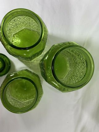 L.  E.  Smith Olive Green Daisy Button 6 Piece Canister Set Modern Retro Apothacary 6