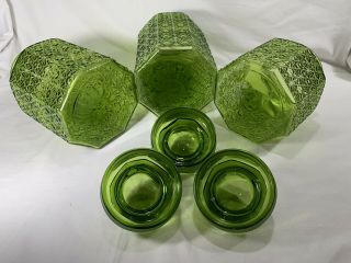 L.  E.  Smith Olive Green Daisy Button 6 Piece Canister Set Modern Retro Apothacary 7