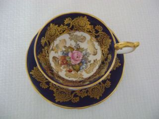 Aynsley Cobalt Blue Cup And Saucer Hand Painted Signed Ja Bailey Gold Trim