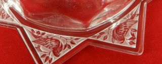 LALIQUE France SIGNED ART GLASS 8 STAR POINT BIRD DISH / BOWL 7 