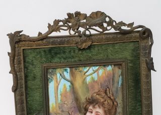 Antique French Art Nouveau Limoges Enamel over Copper Portrait Painting Plaque 3
