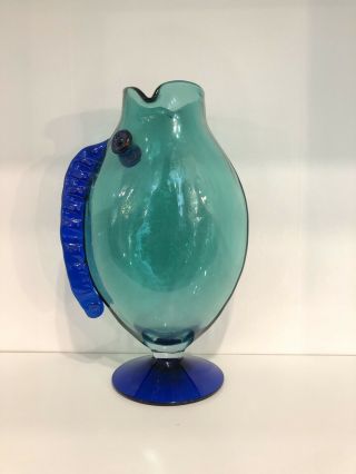 Blenko 9223 Antique Green And Cobalt Fish Vase