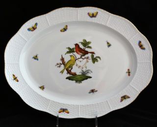 Herend Hungary Porcelain Rothschild Birds Oval Serving Platter 14 1/2 " 102/ro