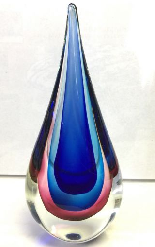 Murano Italy Large Vintage Mcm Sommerso Blue Art Glass Sculpture Teardrop Flame