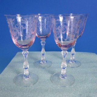Fostoria Elegant Glass - Pink Navarre - 4 Claret Wine Glasses