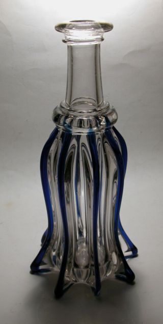 Rare Pittsburgh Flint Glass Pillar Molde Bar Lip Bottle Decanter Cobalt Trim
