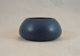 Marblehead Pottery Matte Blue Undecorated Diminuative Squat Vase Tapered Sides
