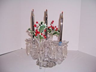 Cambridge Caprice Candelabra Epergne & Mercury Glass Candlestick Wbobeche Prisms