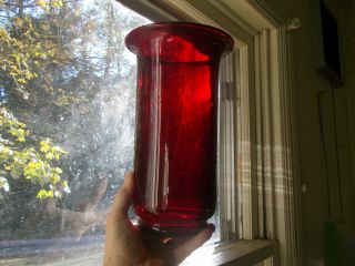 ANTIQUE TRUE RUBY RED PONTILED HAND BLOWN GLASS VASE WIDE FLARED RIM 11 