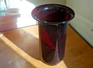 ANTIQUE TRUE RUBY RED PONTILED HAND BLOWN GLASS VASE WIDE FLARED RIM 11 