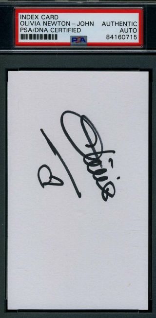 Olivia Newton John Psa Dna Hand Signed 3x5 Index Card Authentic Autograph