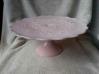 Lovely Vintage Fenton Pink Spanish Lace Milk Glass Cake Stand Plate Htf