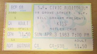 1983 Kiss Motley Crue Shout At The Devil Tour San Francisco Concert Ticket Stub
