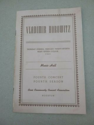 1941 Vladimir Horowitz Recital Program Houston Texas As - Is