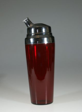 Vintage Deco Duncan Miller Glass Ruby Red 11 Cocktail Shaker C.  1935