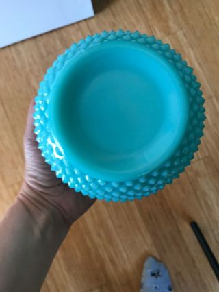 Fenton Turquoise Blue Milk Glass Ruffled Hobnail 5 1/4” Vase 8