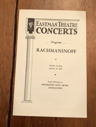 Concert Program Composer Rachmaninoff Performing Pianist 1939 Recital 1939 Piano