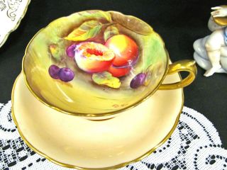 PARAGON tea cup and saucer painted orchard fruits artist signed teacup peach 6