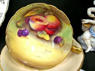 PARAGON tea cup and saucer painted orchard fruits artist signed teacup peach 7