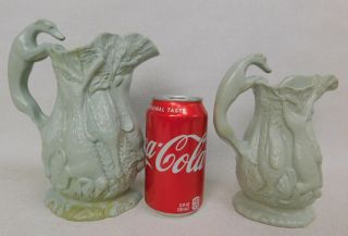 Antique Majolica Parian Ware Dog Handle Game Hare Hunt Scenic Pitcher Set 1800s 3
