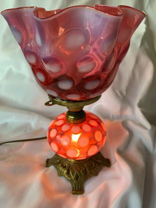 Fenton Opalescent Cranberry Optic Dot Lamp with Tulip Shade Wonderful 4