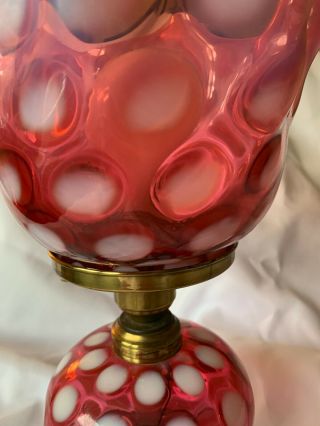 Fenton Opalescent Cranberry Optic Dot Lamp with Tulip Shade Wonderful 7