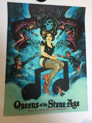 Queens Of The Stone Age Poster Madison Wi 2018 Blue Ed.  Print S/n Of 5 Zeb Love