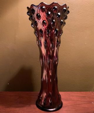 Millersburg Swirled Hobnail Antique Carnival Glass Vase Amethyst Purple