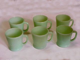 6 Vintage Jadeite Green Fire King D Handle Coffee Mugs Cups
