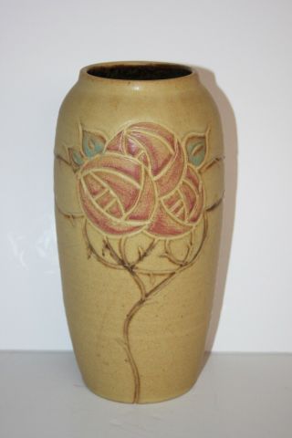 Scott Draves/door Pottery - Signed Arts & Crafts Style Clay Vase - Roses