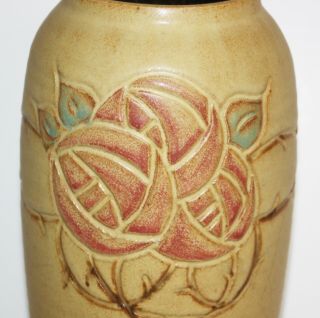 SCOTT DRAVES/DOOR POTTERY - Signed Arts & Crafts Style Clay Vase - Roses 3