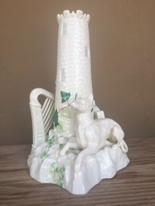 Belleek Harp Hound & Round Tower Centerpiece Vase.  Irish Porcelain