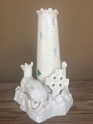 Belleek Harp Hound & round Tower Centerpiece Vase.  Irish Porcelain 2