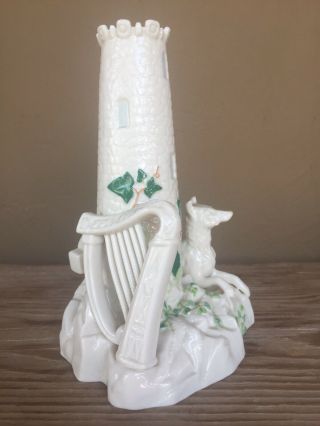 Belleek Harp Hound & round Tower Centerpiece Vase.  Irish Porcelain 3