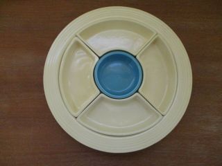 Vintage Fiestaware Relish Tray Ivory With Turquoise Center Fiesta