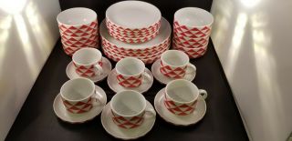 Rare " Stack Prism " Pattern Red On White - Block Langenthal - Service For 6 - - 30pcs