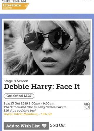 Debbie Harry X2tickets @cheltenham Literature Festival Book Talk Blondie Deborah