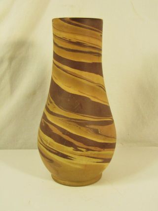 Antique Niloak Missionware Brown Swirl Arts Crafts 10 ½ Inch Vase First Art Mark