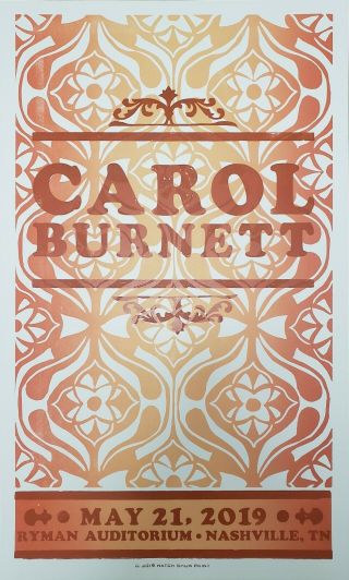 Carol Burnett Hatch Show Print 2019 Tour Poster Ryman Auditorium Nashville