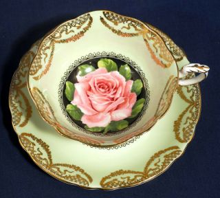 Paragon Bone China Light Green Gold Cabbage Rose Black Tea Cup And,  Saucer Set