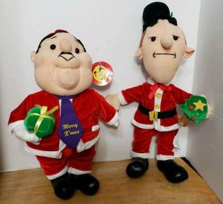 Pair Stan Laurel Oliver Hardy Plush Santa Claus Dolls From Toy Network 2003 Wow