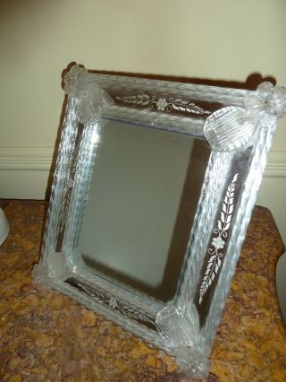 Vintage Murano Glass Venetian Vanity Table Mirror With Glass Rosettes