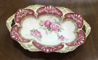 Antique Rs Prussia Bowl With Roses And Jewels