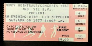 Led Zeppelin Chicago Stadium Concert Ticket Stub April 9,  1977 Crease Minty