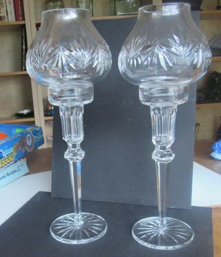 Vintage Waterford Crystal 13 " Candle Holders & Hurricane Shades