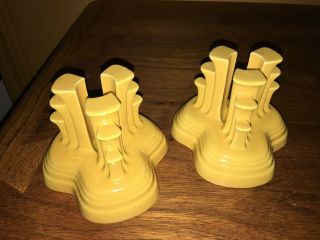 Pair Vintage Fiesta Ware Fiestaware Yellow Pyramid Tripod Candle Holders