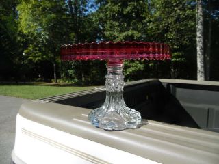 Stunning Antique EAPG Ruby Stained Cake Stand / Manhatten Pattern / Scarce 2