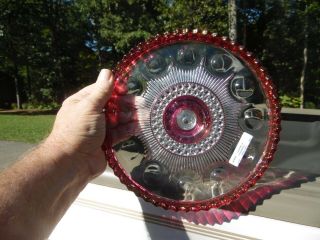 Stunning Antique EAPG Ruby Stained Cake Stand / Manhatten Pattern / Scarce 4
