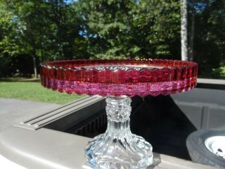 Stunning Antique EAPG Ruby Stained Cake Stand / Manhatten Pattern / Scarce 5
