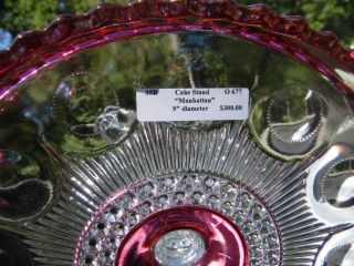 Stunning Antique EAPG Ruby Stained Cake Stand / Manhatten Pattern / Scarce 6